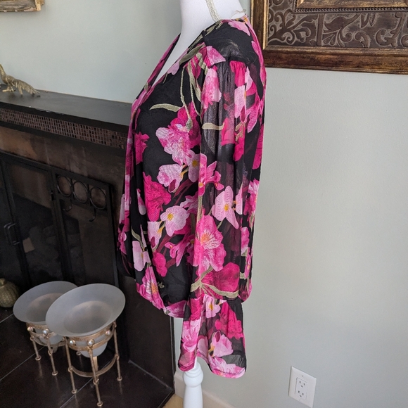 International Concepts Women's Large Femme Blooming Iris Blouse Black Pink - Picture 4 of 12